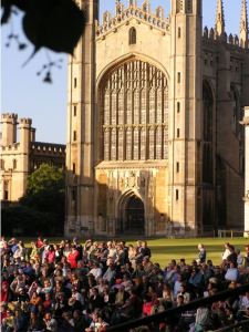 Crowd by the river at King's College Chapel, Cambridge 
