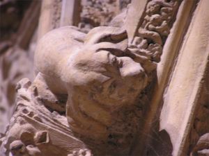Stone carving of puppy