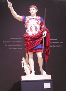 Painted statue of Augustus with red cloak
