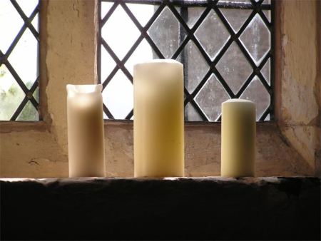 Candles on windowsill at Garway church