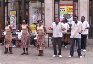 Zimbabwean music and dance group in street performance