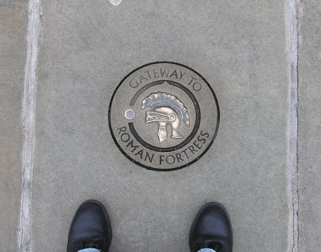 Marker in pavement showing position of Roman gateway