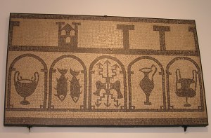 Mosaic from Nimes showing fish,  fancy cups and flagon